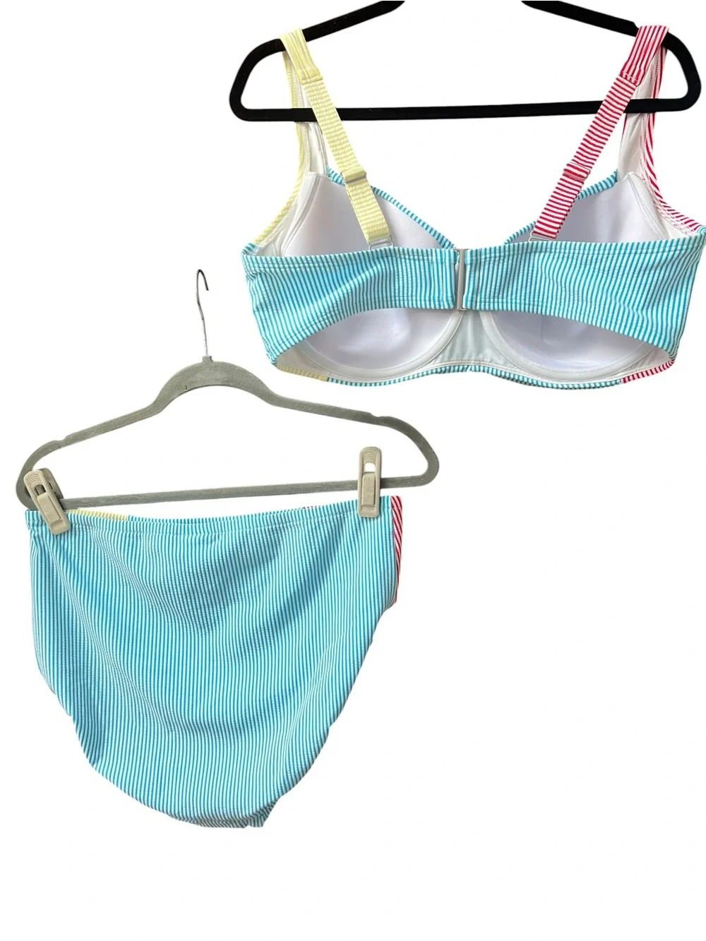 Lands' End Women's Striped Colorblock Bikini Set - Blue, Red & Yellow 16W
